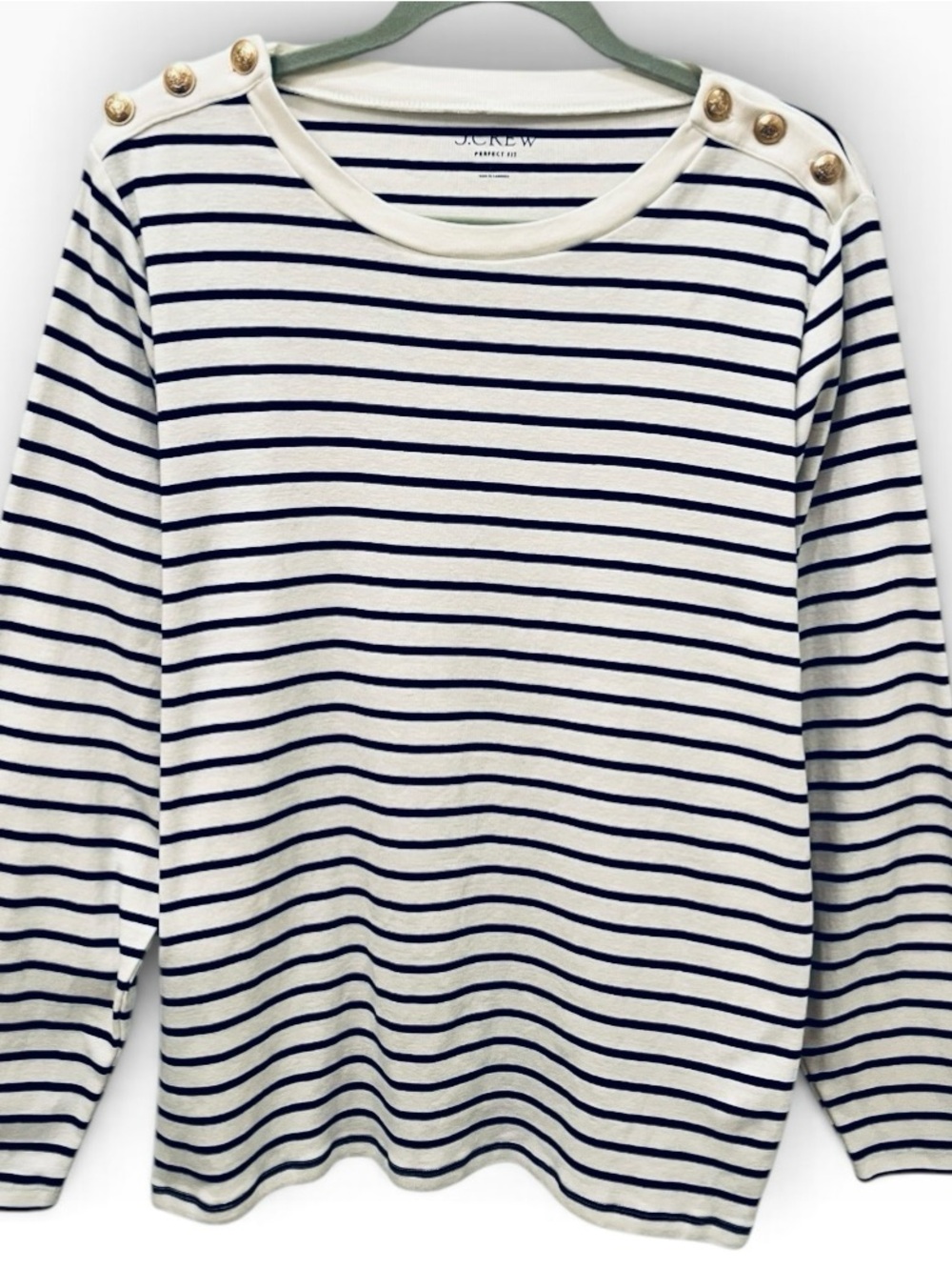 J CREW Creamy White/Navy Blue Stripe Nautical Coastal Classic Long Sleeve Top 2X